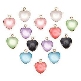 SUNNYCLUE Resin Pendants, with Gold Plated Iron Loops, Imitation Cat Eye Style, Heart
