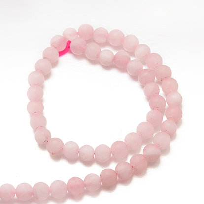 Frosted Natural Rose Quartz Bead Strands, Round