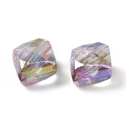 UV Plating Rainbow Iridescent Transparent Acrylic Beads, Faceted Rhombus