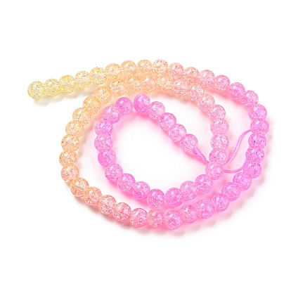 Spray Painted Crackle Glass Beads Strands, Gradient Color, Segmented Multi-color Beads, Round