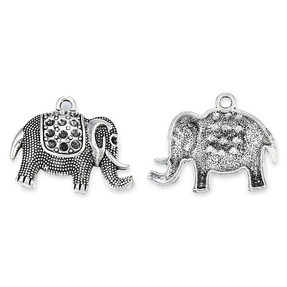 Tibetan Style Alloy Pendant Rhinestone Settings, Cadmium Free & Lead Free, Elephant