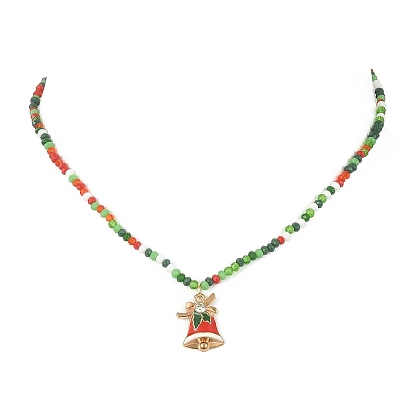 Collier pendentif en alliage d'émail sur le thème de noël avec chaînes de perles de verre