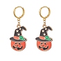 Halloween Theme Alloy Enamel Hoop Earrings for Women, Brass Dangle Earring, Pumpkin/Witch Hat/Bat/Ghost