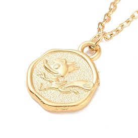 Ion Plating(IP) 304 Stainless Steel Fox and Rabbit Coin Pendant Necklace for Women