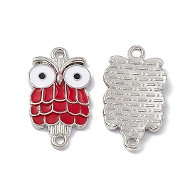 Alloy Connector Charms, with White & Red Enamel, Owl Links