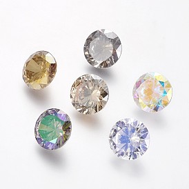 Electroplated Cubic Zirconia Pointed Back Cabochons, Flat Round, Faceted