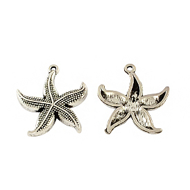 Tibetan Style Alloy Starfish/Sea Stars Pendants, Cadmium Free & Lead Free, 25.5x23.4x2mm, Hole: 1.5mm, about 185pcs/500g