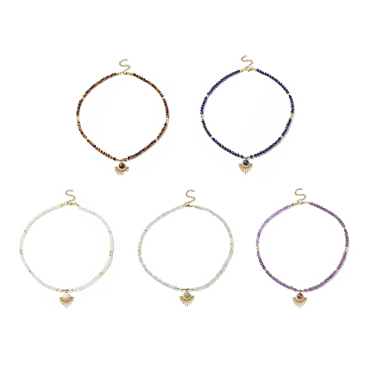 Colliers de perles de pierres précieuses, 304 colliers pendentif éventail en acier inoxydable avec fermoir mousqueton et rallonge de chaîne pour femmes