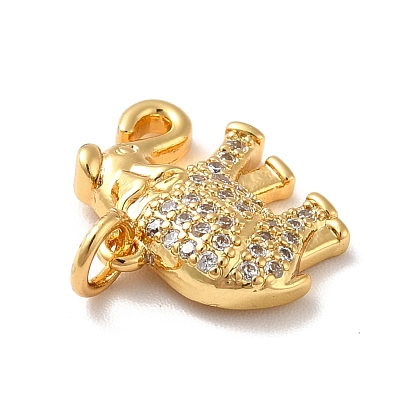 Rack Plating Brass Micro Pave Cubic Zirconia Pendants, with Jump Rings, Long-Lasting Plated, Elephant, Clear