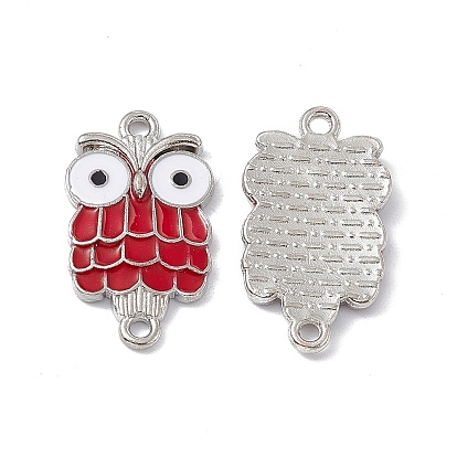 Alloy Connector Charms, with White & Red Enamel, Owl Links