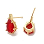 Cubic Zirconia Teardrop Stud Earrings, Rack Plating Real 18K Gold Plated Brass Jewelry for Women, Cadmium Free & Lead Free