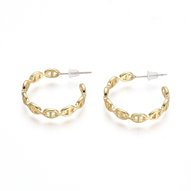 Semicircular Brass Stud Earrings, Half Hoop Earrings, with 925 Sterling Silver Pin and Plastic Ear Nuts, Long-Lasting Plated, Oval