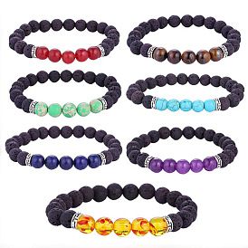 Colorful volcanic stone beaded bracelet with creative 8mm round beads