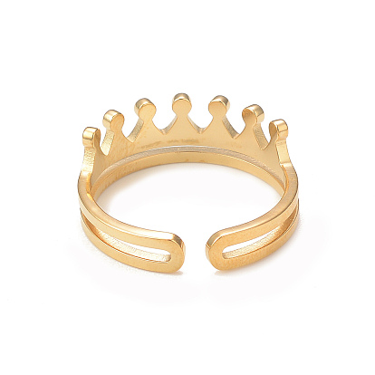 Bague de manchette ouverte couronne strass cristal, placage ionique (ip) 304 bijoux en acier inoxydable pour femmes