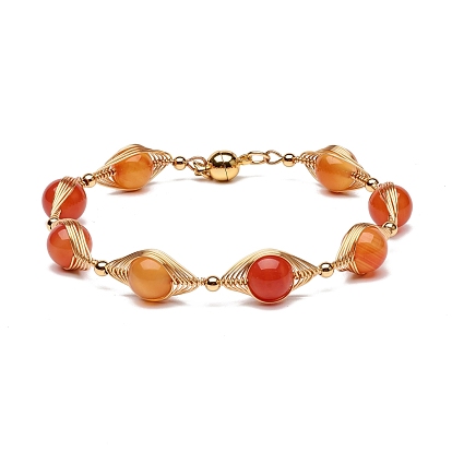 Natural Gemstone Beaded Bracelets Set for Men Women, with Stainless Steel & Copper Findings, Magnetic Clasp