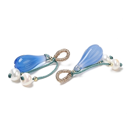 Décorations pendentif en forme de larme d'agate bleue naturelle, Ornement de pompon en perles naturelles avec accessoires en laiton