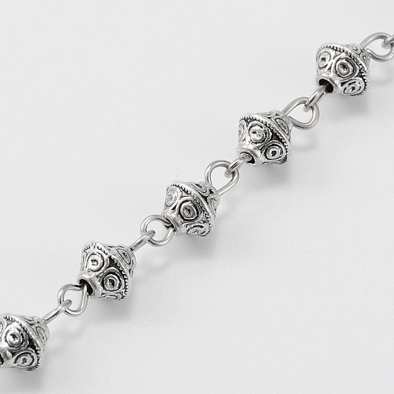 Handmade Tibetan Style Alloy Bicone Beads Chains for Necklaces Bracelets Making, with Iron Eye Pin, Unwelded, 39.3 inch