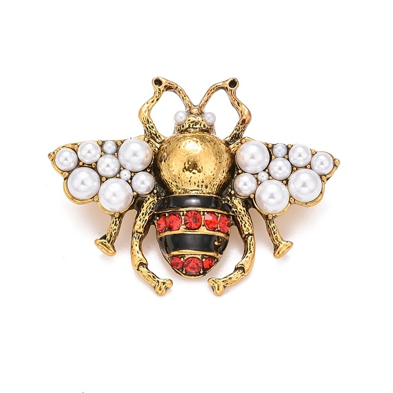 Bee Enamel Pin with Rhinestone & Resin Pearl, Insect Alloy Badge for Backpack Clothes, Antique Golden
