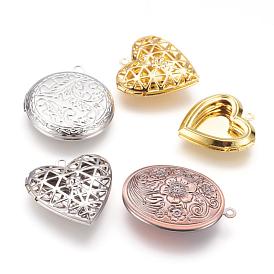 Brass Locket Pendants, Photo Frame Charms for Necklaces, Mixed Shapes, 20~28mm wide, 22~32mm long, 5~6.5mm thick, hole: 2mm