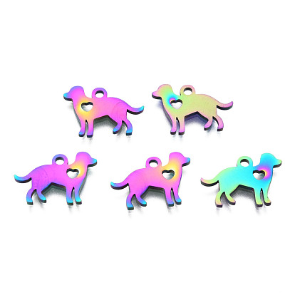 Placage ionique (ip) 304 pendentifs chiot en acier inoxydable, chien avec des charmes de coeur
