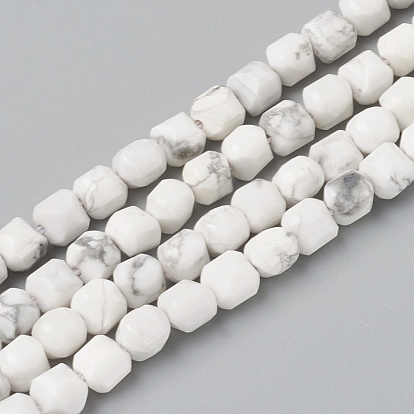 Natural Howlite Beads Strands, Faceted, Cube