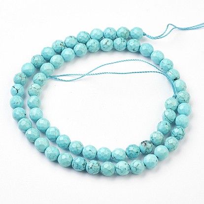 Chapelets de perles turquoises synthétiques, facette, ronde