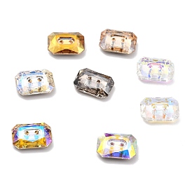 2-Hole Rectangle Glass Rhinestone Buttons, Back Plated, Faceted