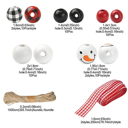 DIY Christmas Snowman Pendant Decoration Making Kit, Including Dyed Natural Wood Beads, Round, Jute String, Polyester Ribbon, for Arts Crafts