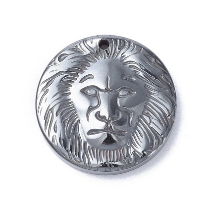 Synthetic Non-Magnetic  Hematite Pendants, Flat Round with Lion