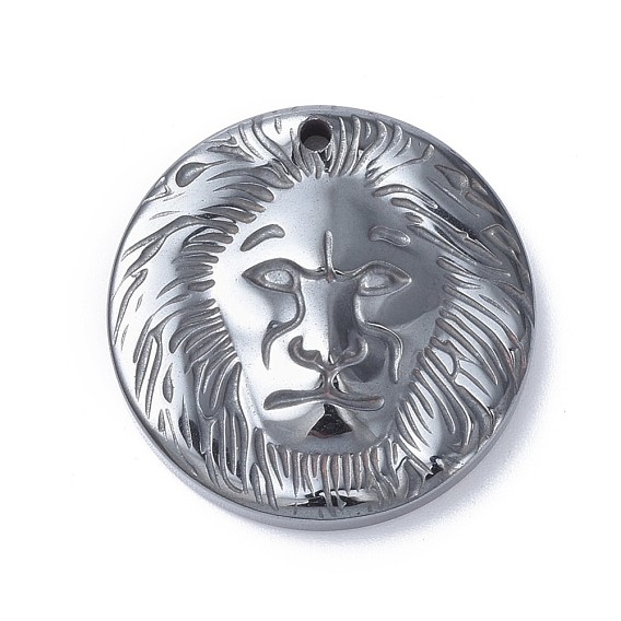 Synthetic Non-Magnetic  Hematite Pendants, Flat Round with Lion