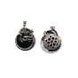 Gemstone Pendants, Flat Round Charms with Skeleton, with Antique Silver Plated Metal Findings