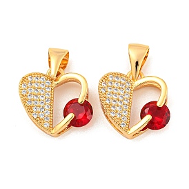 Brass Micro Pave Red Cubic Zirconia Pendants, Heart