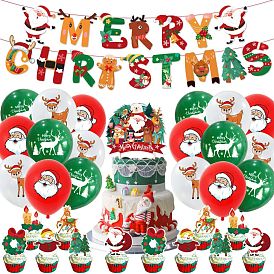 Christmas Theme Party Decoration Kit, Including Banner Flag, Balloon, Cake Cards for Party Background Decoration