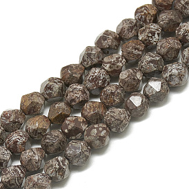 Natural Brown Snowflake Obsidian Beads Strands, Faceted, Round