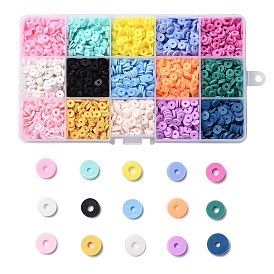 150g 15 Colors Handmade Polymer Clay Beads, Heishi Beads, for DIY Jewelry Crafts Supplies, Disc/Flat Round