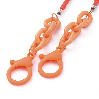 Personalized Dual-use Items, Necklaces or Eyeglasses Chains, with Polyester & Spandex Cord Ropes, Iron Cord End, Acrylic Linking Rings and Plastic Lobster Claw Clasps