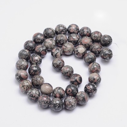 Redondas hebras de perlas naturales fósiles, 10 mm, agujero: 1 mm, sobre 39 unidades / cadena, 15.74 pulgada