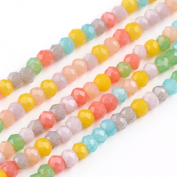 Faceted Glass Beads Strands, Rondelle, Imitation Jade Style