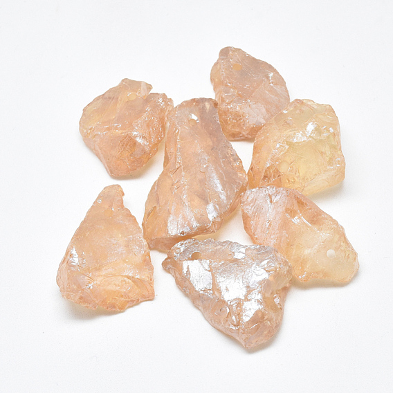 Electroplate Rough Raw Natural Quartz Crystal Pendants, Nuggets