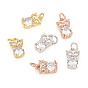 Brass Micro Pave Cubic Zirconia Charms, with Jump Rings, Owl, Clear