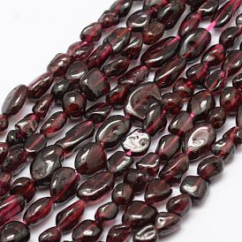 Natural Garnet Beads Strands, Tumbled Stone, Nuggets