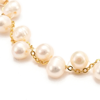 Natural Fresh Water Pearl Beaded Necklaces, with Brass Cable Chain, Long-Lasting Plated