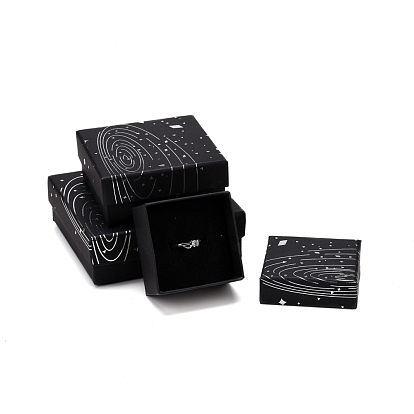 Картонные коробки ювелирных изделий, с черной губкой, для ювелирной подарочной упаковки, квадрат с рисунком галактики