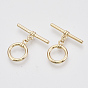 Brass Toggle Clasps, Real 18K Gold Plated, Round Ring, Nickel Free