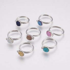 Druzy Resin Cuff Rings, Open Rings, with Brass Findings, Flat Round