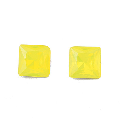 K9 Glass Rhinestone Cabochons, Pointed Back & Back Plated, Faceted, Square