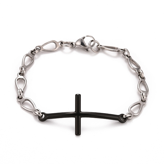 304 pulsera de eslabones cruzados de acero inoxidable con cadenas en forma de lágrima para hombres y mujeres