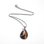 Teardrop Platinum Plated Brass Gemstone Pendant Necklaces, with Snake Chains and Lobster Claw Clasps, 16.9 inch