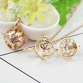 Glass Round Wish Bottle Inside Pendant Necklace, Golden Brass Locket Necklaces