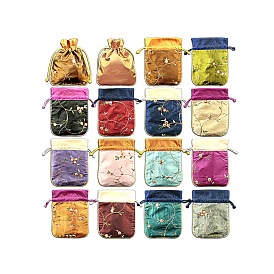 Chinese Style Brocade Drawstring Gift Blessing Bags, Jewelry Storage Pouches for Wedding Party Candy Packaging, Rectangle